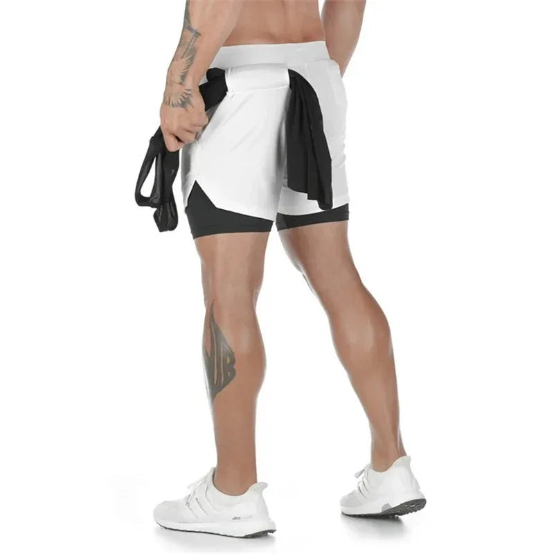 Print 2 in 1 Running Shorts for Men Gym Workout Compression Shorts with Phone Pocket Towel Loop Summer Sport Athletic Activewea Badiee Stylez