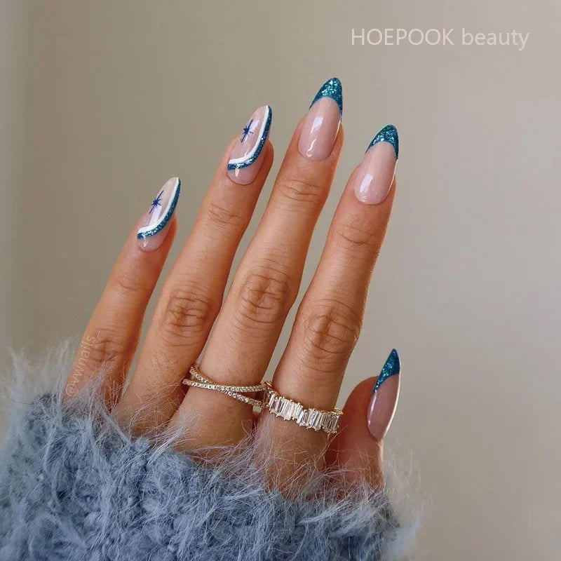 24pcs Nude French Fake Nails White Edge Almond False Nails Art Full Coverage Removable Waterproof Artificial Press on Nail JP1554