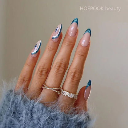 24pcs Nude French Fake Nails White Edge Almond False Nails Art Full Coverage Removable Waterproof Artificial Press on Nail JP1554