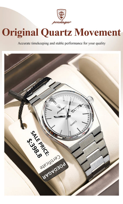 POEDAGAR Original New Woman Watch Stainless Steel Waterproof Luminous Ladies Wristwatch Date Week Elegant Quartz Women's Watches