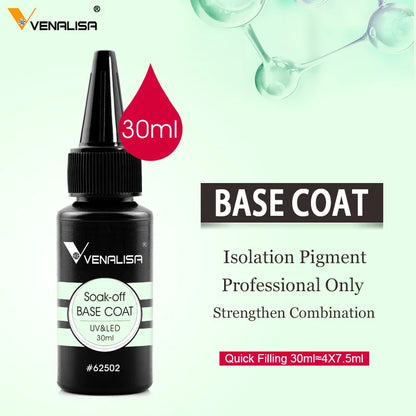 Venalisa Long Wear Tempered Top Coat Reinforce Gel Refill Package Soak Off UVLED Nail Gel Polish Big Volume 225g/30ml Base Gel