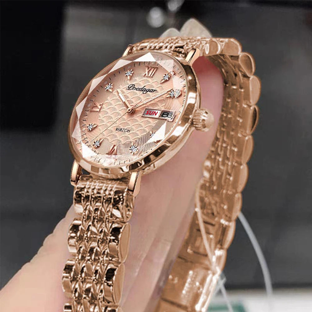 POEDAGAR Original Luxury Women Watch Week Date Waterproof Luminous Stainless Steel Woman Watches Simple Trendy Ladies Wristwatch
