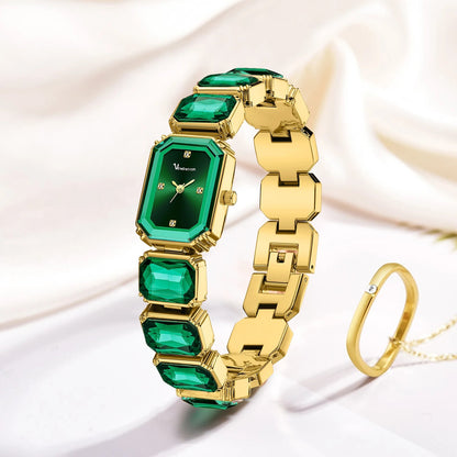 1PC Luxury Women's Watch Fashion Stainless Steel Gold Gorgeous Water Diamond Square Quartz Movement Gift Wrist Watches for Women Badiee Stylez