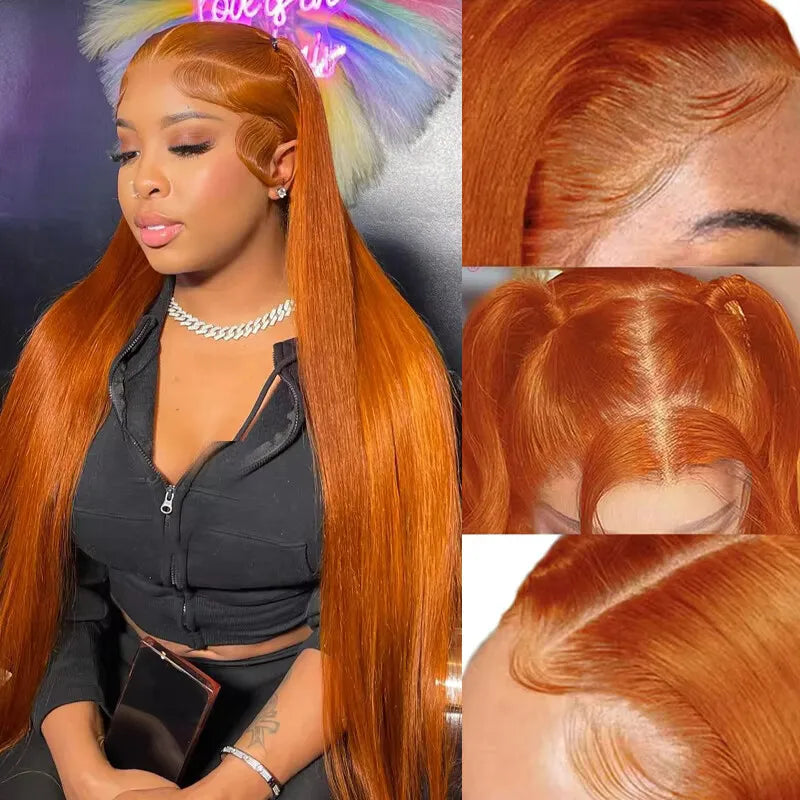 34 Inch Orange Ginger Lace Front Wigs Human Hair For Women Straight 13x4 13x6 Lace Frontal Wig 350 Colored Pre Plucked Peruvian 13x4 Lace Wig