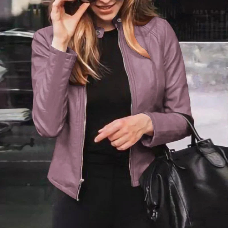 Slim Fit Faux Leather Jacket Women Classic Moto Biker PU Leater Jacket Spring Autumn Basic Zipper Coat Outerwear Badiee Stylez