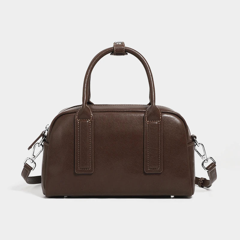 Hifashion Vintage Boston Cow Genuine Leather Handbags For Women 2025 Trend Designer Bowling Work Ladies Shoulder Crossbody Bags