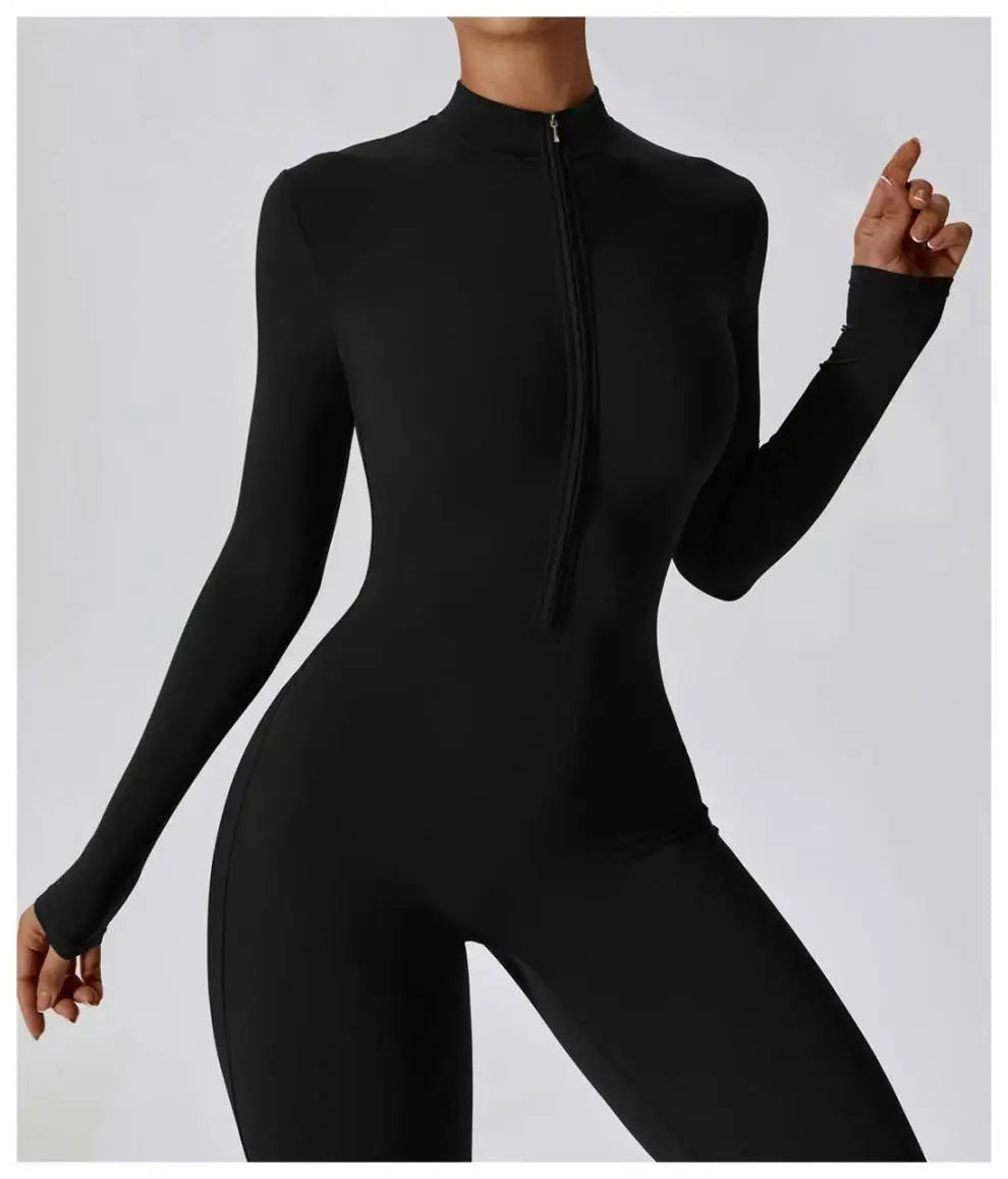One-piece Sports Training Jumpsuit Women's Long Sleeve Tight Hip-highlighting Bodysuit Gym Clothing Sexy Dance Exercise Tights Badiee Stylez