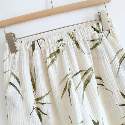 2025 Summer New Women's Two Piece Set of 100% Pure Cotton Crepe Cloth with Chest Cushion Sleepwear Sweet and Cute Home Fury