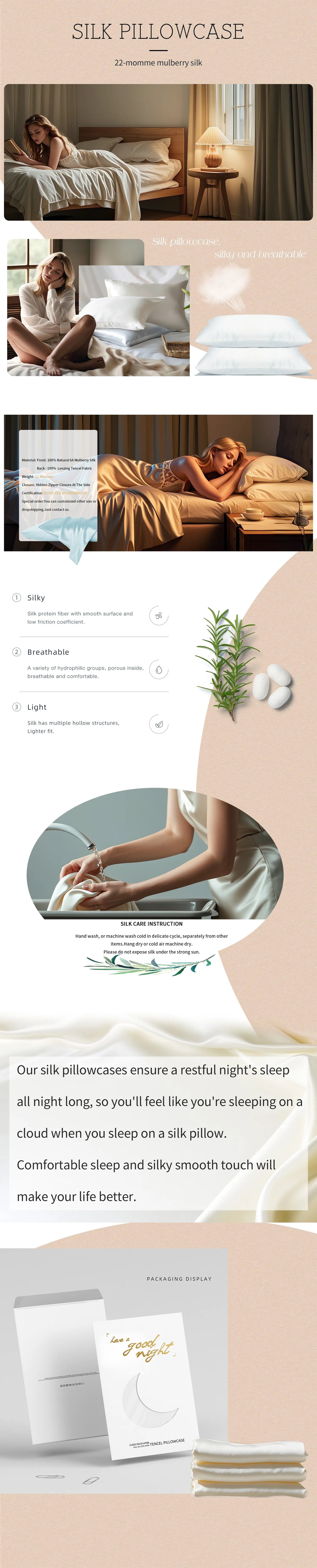 22 Momme 100% Natural Mulberry Silk Pillowcase With OEKO-TEX Front in Real Silk & Back in Lenzing Tencel Fabric,Silk Pillow Case Badiee Stylez