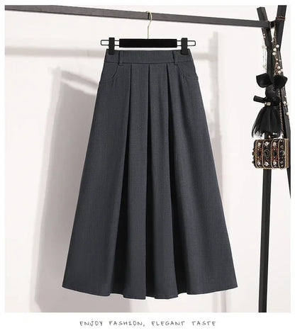2025 Solid Color Versatile Medium Length Skirt Pleated Plus Size A-Line Maxi Gown Cover Hip Spring Summer New Half-length Skirt