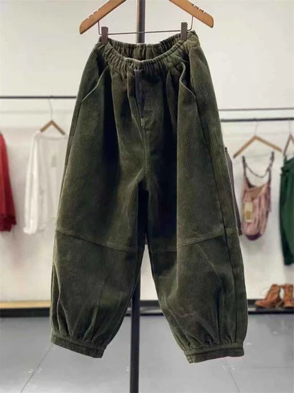Ladies Large Size 4XL Corduroy Pantalons 2024 Female High Waist Add Velvet Casual Trousers Winter Women Loose Fit Lantern Pants Badiee Stylez