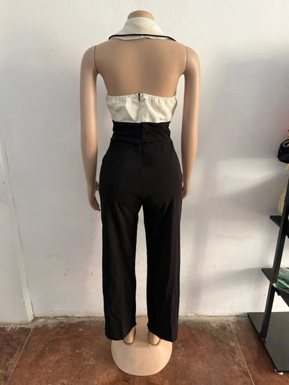 Elegent Office Lady Jumpsuits for Women Full Length Summer V Neck Sleeveless Blazer Jumpsuit High Waist Sexy Backless Jumpsuit Badiee Stylez