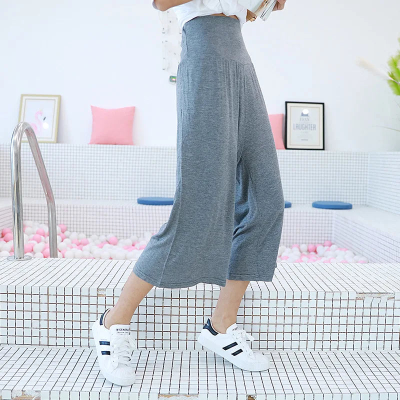 Spring Summer Modal Wide leg pants calf length Loose Casual yoga pant Plus size High Waist three quarter Trousers All match