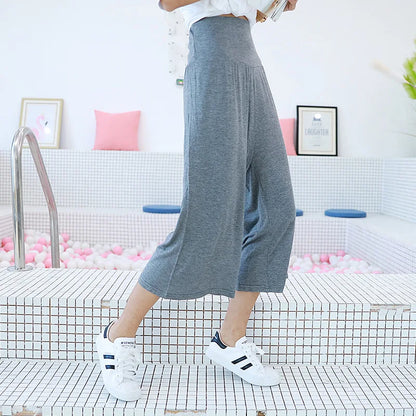 Spring Summer Modal Wide leg pants calf length Loose Casual yoga pant Plus size High Waist three quarter Trousers All match