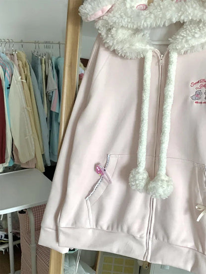 Vintage Kawaii Long Sleeve Loose Coat with Hooded Women Japanese Cute Zipper Sweatshirts Female Casual Y2k Jacket Overcoat Chic Badiee Stylez