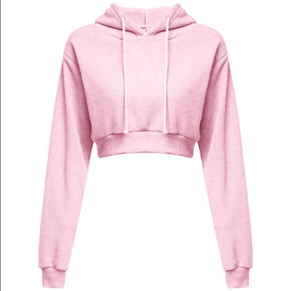 New Fashion Women Hoodie Sweatshirt Short Top Coat Sport Pullover Hooded Tops Female Autumn Winter Clothes Crop Top Hoodie Pink
