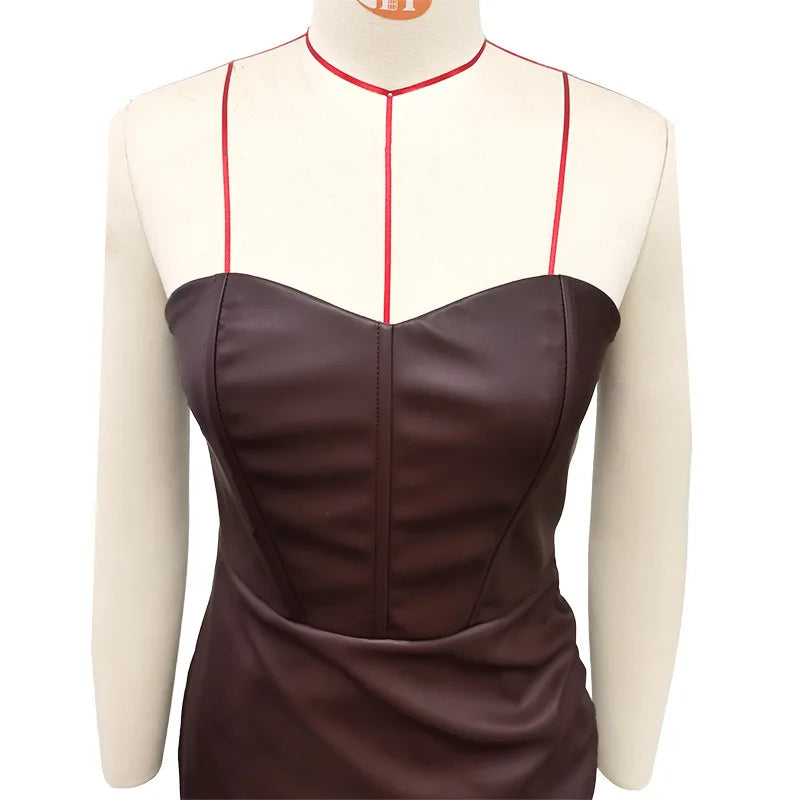 PU Leather Strapless Bodycon Dress Women Sexy Off Shoulder Tube Top Corset Mini Dress Club Party Streetwear Backless Robe Femme