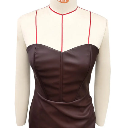 PU Leather Strapless Bodycon Dress Women Sexy Off Shoulder Tube Top Corset Mini Dress Club Party Streetwear Backless Robe Femme