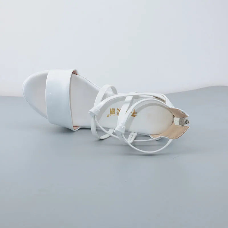 Big Size 32-43 Block Heel Platform Sandals Women Wedding Shoes 2025 Summer High Heels Gladiator Sandals Patent Leather Sandals