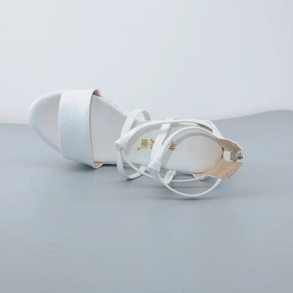 Big Size 32-43 Block Heel Platform Sandals Women Wedding Shoes 2025 Summer High Heels Gladiator Sandals Patent Leather Sandals