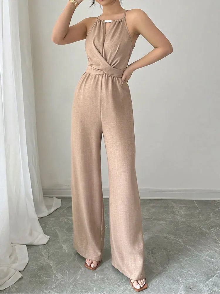 Summer Women's Jumpsuits New Streetwear Fashion Lace-up Casual Slim Folds Rompers Solid Sexy Hollow Out O-Neck Female Clothing Badiee Stylez