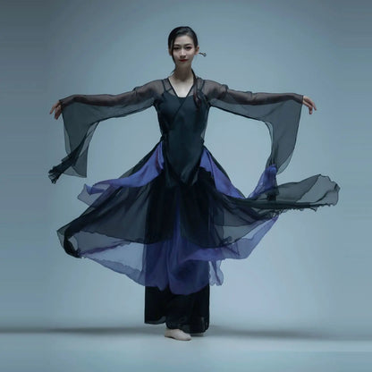 Classical Dance Costume For Women, Flowing Gauze Dress, Chinese Style Practice Outfit, Female Body Rhythm Gauze Dress, Martial Badiee Stylez