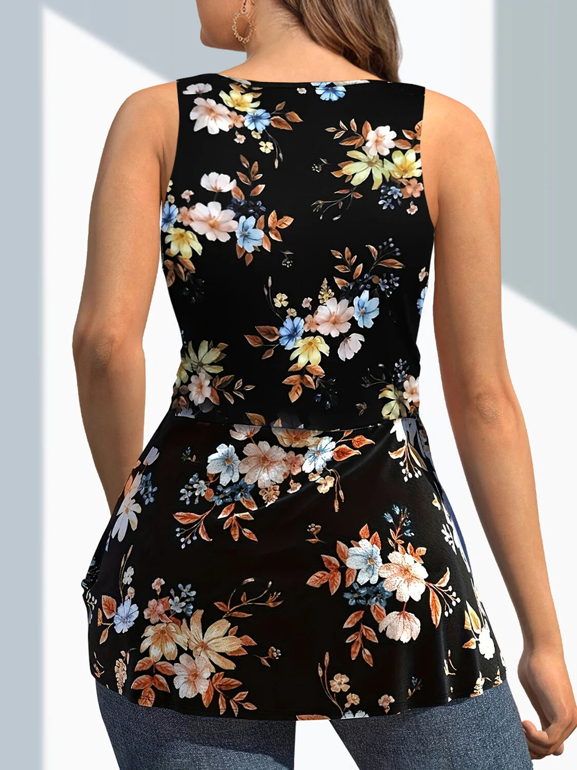 Plus Size Womens V Neck Camis Sleeveless Tank Tops Summer Blouse Casual Floral Print Twist Front Shirt Women's Clothing