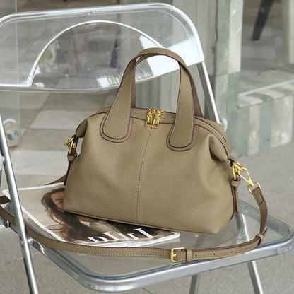 Toptrends Cowhide Genuine Leather Handbags For Women 2025 Luxury Designer Satchel Boston Office Ladies Shoulder Crossbody Bags Gray