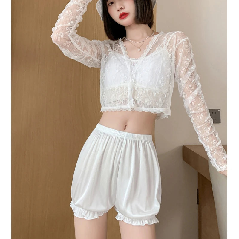 Summer Thin Safety Pants Women JK Leggings Women Anti-slip Safety Pants Women Loose Wear Shorts Home Pajama Pants Women White