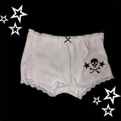 Y2k Shorts Skull Print Streetwear Gothic Graphic Camis Summer Vintage Hip Hop Sleeveless EGirl Dark Punk Sexy Harajuku Crop Top Bai