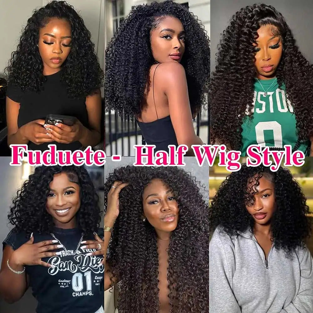 Half Wigs Human Hair Kinky Curly 3 In 1 Human Hair Wig Seamless Flip Over Half Wig Beginner Friendly Curly Wigs for Women Badiee Stylez