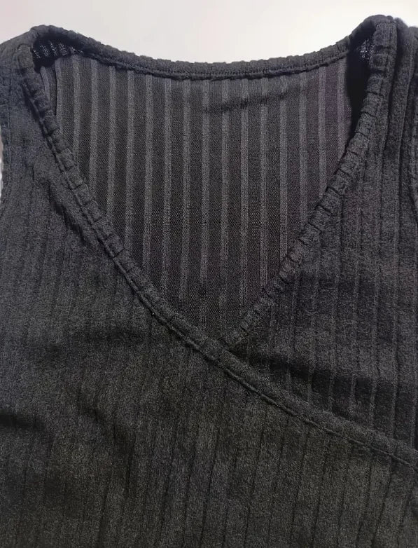 Women's Sexy Ribbed Knit Tank Top with Button Details - V-Neck Sleeveless Stretch Fit Machine Washable Black Polyester