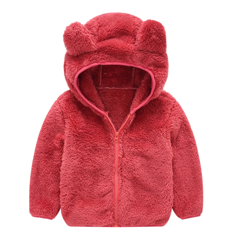 Girls woolen hooded coat solid color zipper coat children's winter clothes