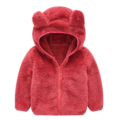 Girls woolen hooded coat solid color zipper coat children's winter clothes