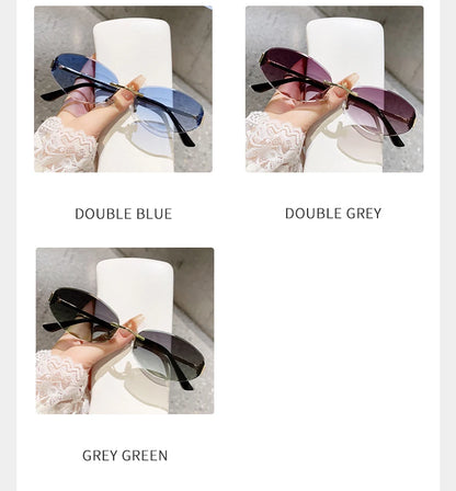 Retro Frameless Oval Concave Design Y2k Personalized Sunglasses Trendy Uv Resistant Street Photography Sunglasses 90275