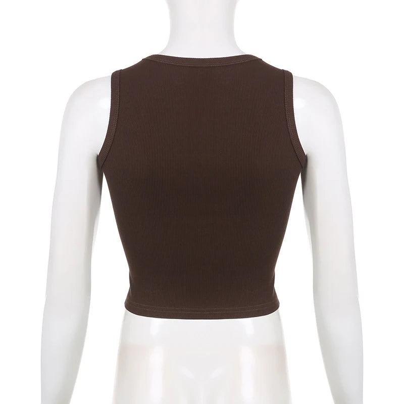 Guitar Print Sleeveless Tank Top Y2K Casual Ribbed Women Grunge Crop Top Harajuku Fashion Vest Tee 90s Street Outfits