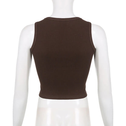 Guitar Print Sleeveless Tank Top Y2K Casual Ribbed Women Grunge Crop Top Harajuku Fashion Vest Tee 90s Street Outfits