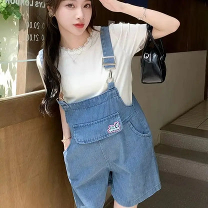 Denim Jumpsuit Rabbit Ears Cute Girl Chic Wide Legs High Waist Loose Korean Japan High Street Solid Jump Suits Women