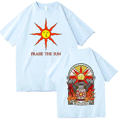 Dark Souls Praise The Sun T-shirt Man Women Harajuku O-neck Summer Casual Shirt sky blue