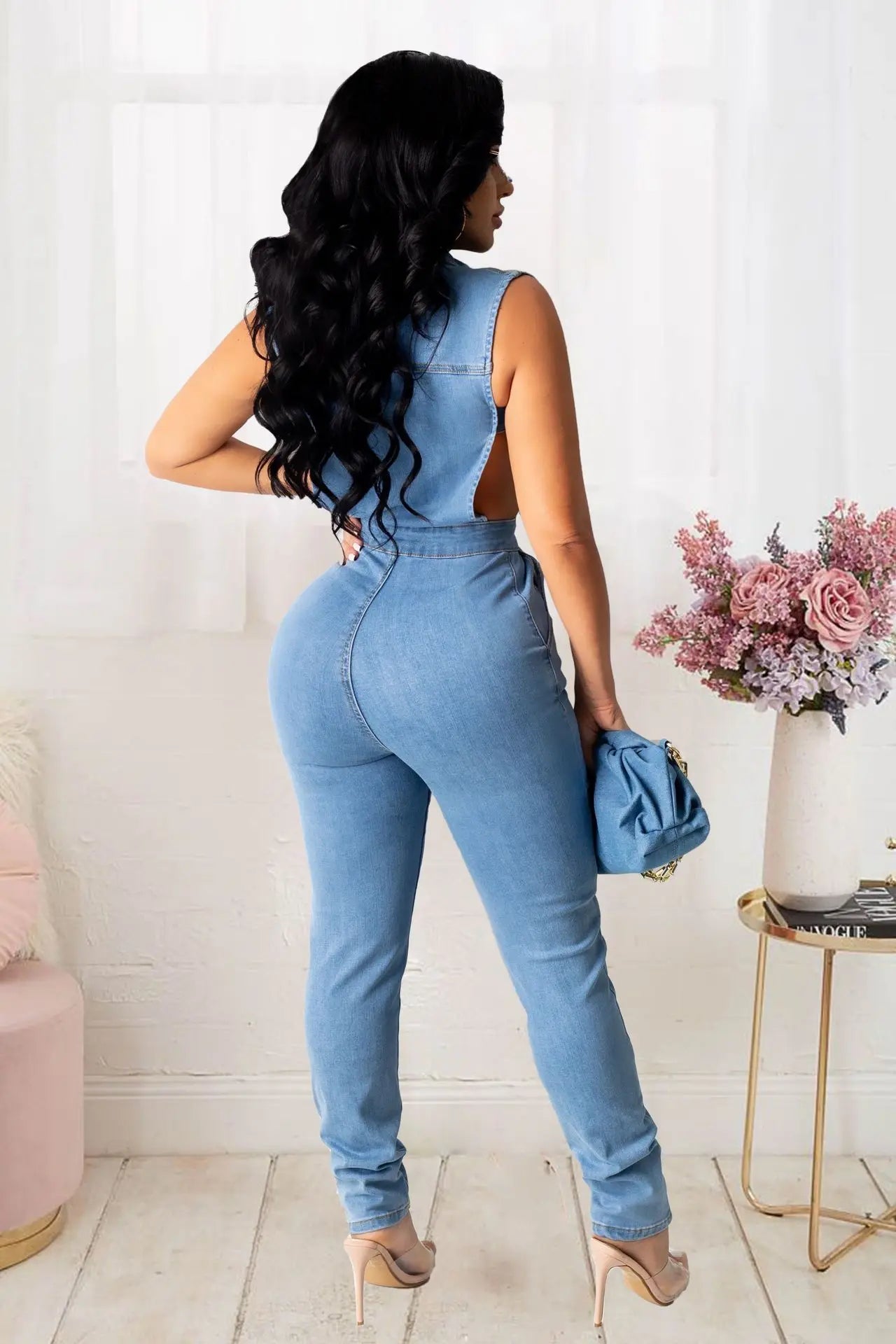Hollow Denim Ankle Length Pants Women Overalls Spliced Washed Pencil Jeans Vintage Skinny Jean One Piece Button Sexy 2024