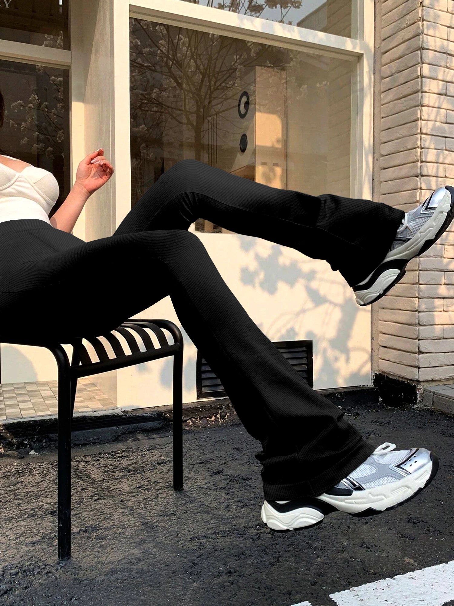 Women's Fashion Trousers Solid Colour High-waisted Flared Pants Slim and Skinny Women's Dragging Trousers Versatile Female Pants