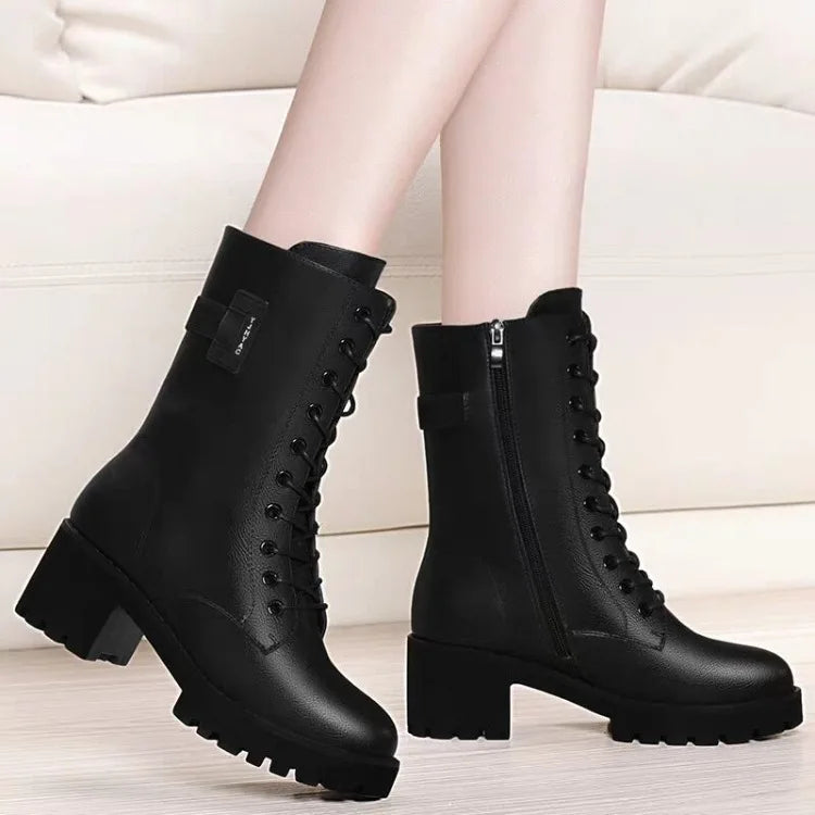 2025 Autumn and Winter New Ma Boots Female British Mid-tube Boots Korean Short Boots Tide Flat Female Leather Boots Women Shoes