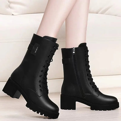 2025 Autumn and Winter New Ma Boots Female British Mid-tube Boots Korean Short Boots Tide Flat Female Leather Boots Women Shoes