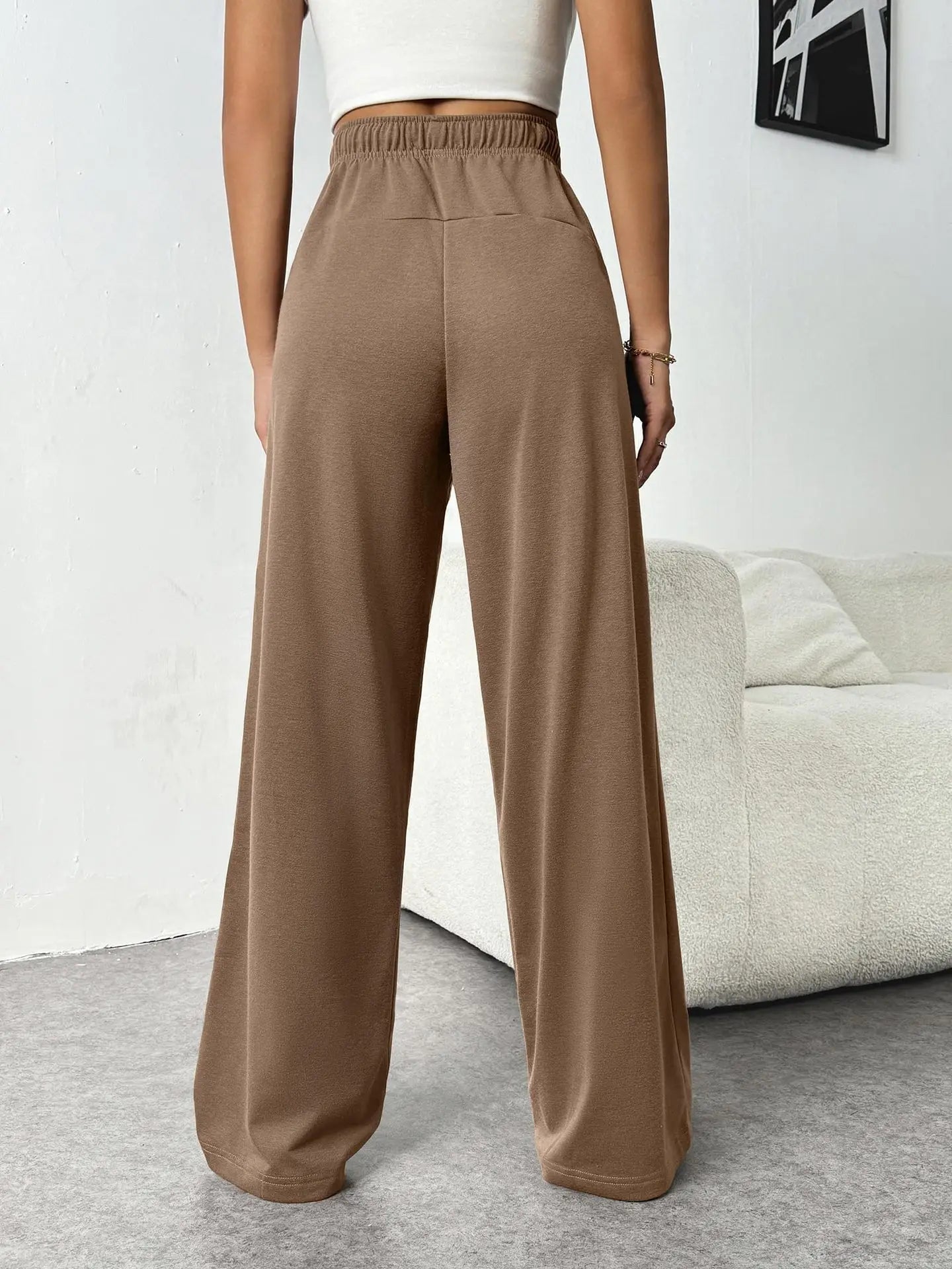 Casual Wide Leg Sports Pants for Women Casual Straight Leg Loose Solid Color Elastic Drawstring High Waisted Wide Leg Pants