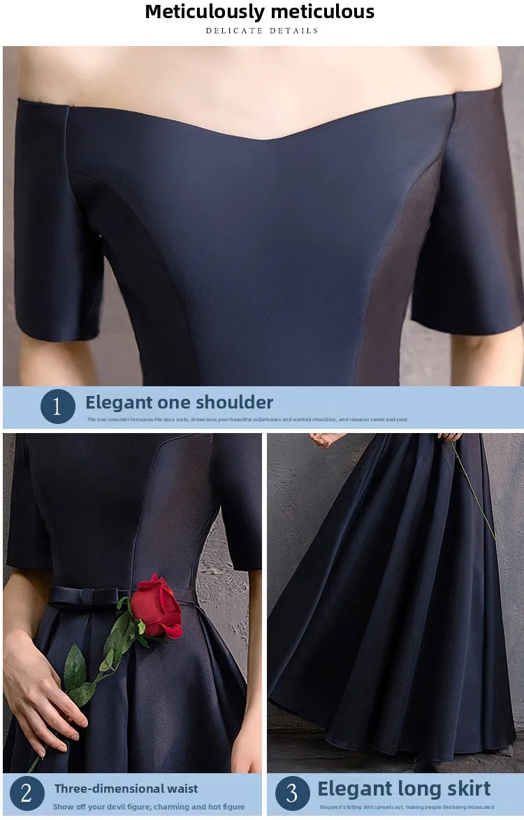 Long Bridesmaid Dress Spring/Summer 2025 New Temperament Satin Bridesmaid Sisters Dress Black Banquet Evening Dress Badiee Stylez