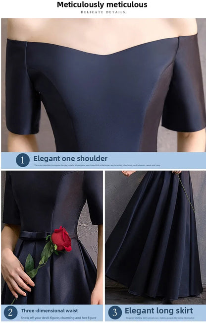 Long Bridesmaid Dress Spring/Summer 2025 New Temperament Satin Bridesmaid Sisters Dress Black Banquet Evening Dress Badiee Stylez