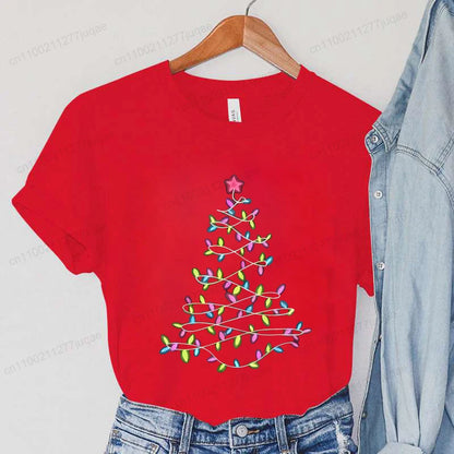 Women'S T-Shirts Clothing Round Neck Casual Tops Christmas Lights Xmas Tree Simple Design Style T-Shirts Harajuku Streetwear