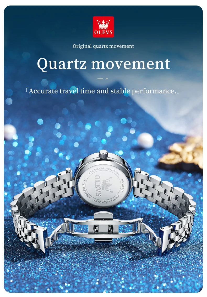 OLEVS 3641 Women Watch Elegant Quartz Watch Starry Dial Waterproof Luminous Diamond Bezel Ladies Watch Bracelet Set Ladies' Gift