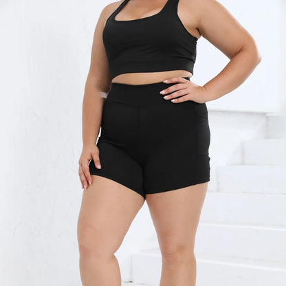 Plus Size High Waist Yoga Shorts for Women With Side Pockets Black Sports Gym Fitness Workout Running Pants 0XL-4XL