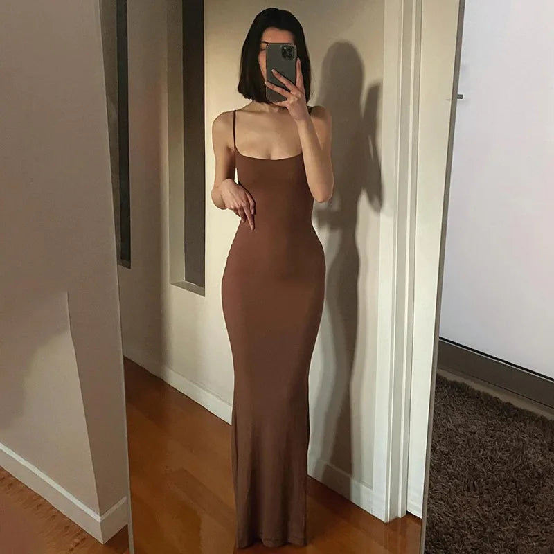 WUZIJING 2024 Satin Slip Sleeveless Backless Maxi Dress 2024 Y2K Summer Bodycon Elegant Sexy Outfits Ladies Birthday Party Club Badiee Stylez